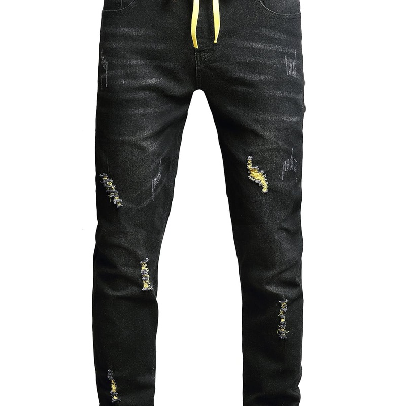 

Guys Distressed Jeans With Belt, Black