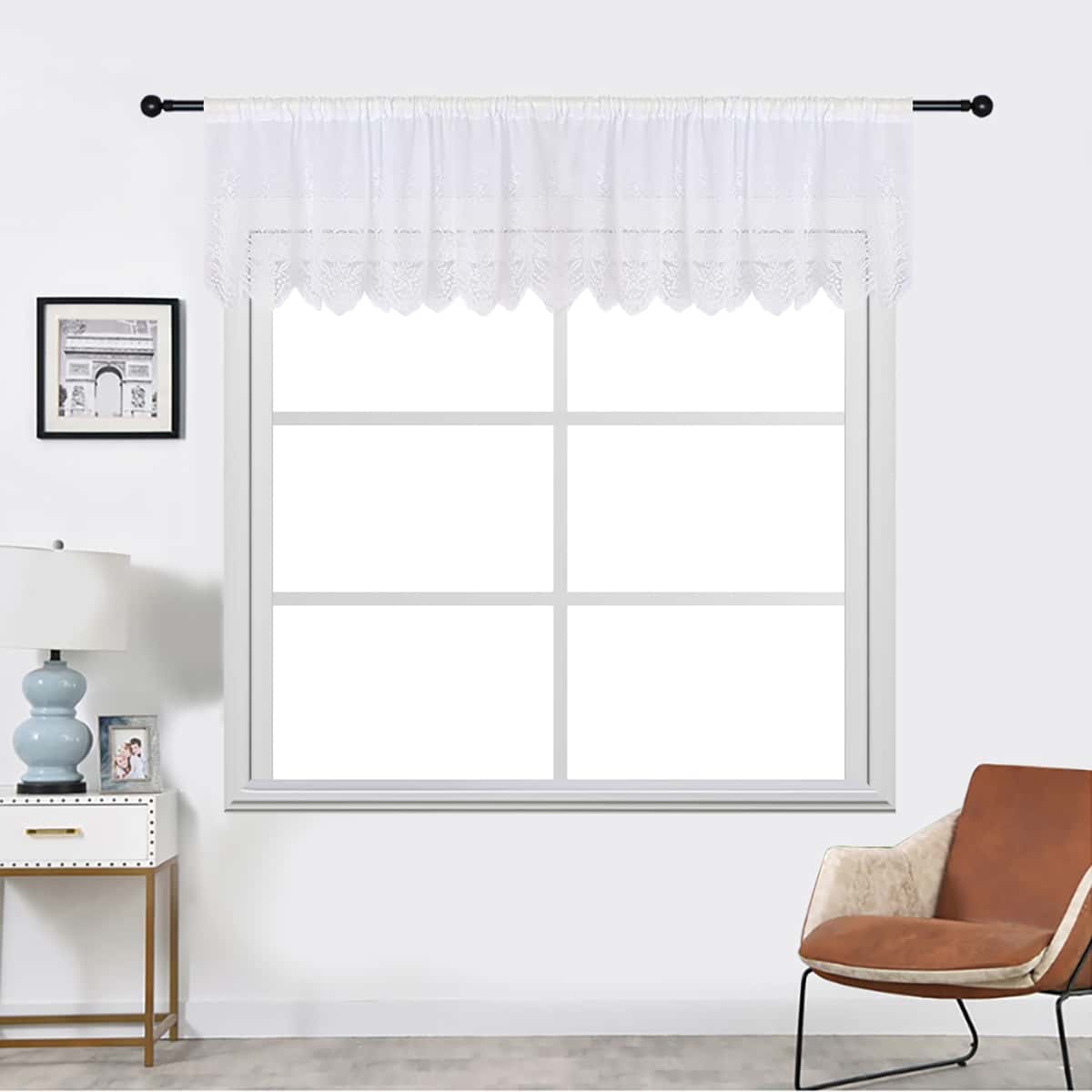 

1pc Lace Rod Pocket Valance, White