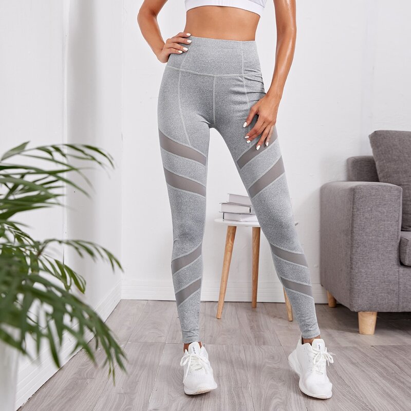

Contrast Mesh Sports Leggings, Light grey