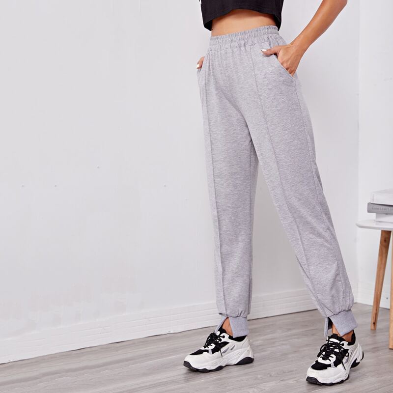 

Elastic Waist Slit Hem Sweatpants, Light grey