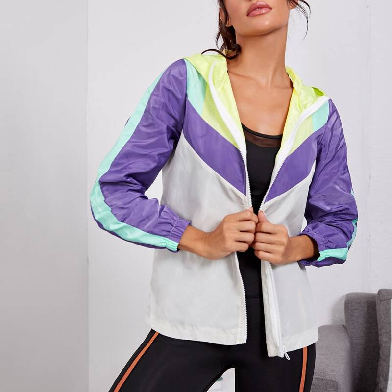 

Cut And Sew Chevron Sports Windbreaker Jacket, Multicolor
