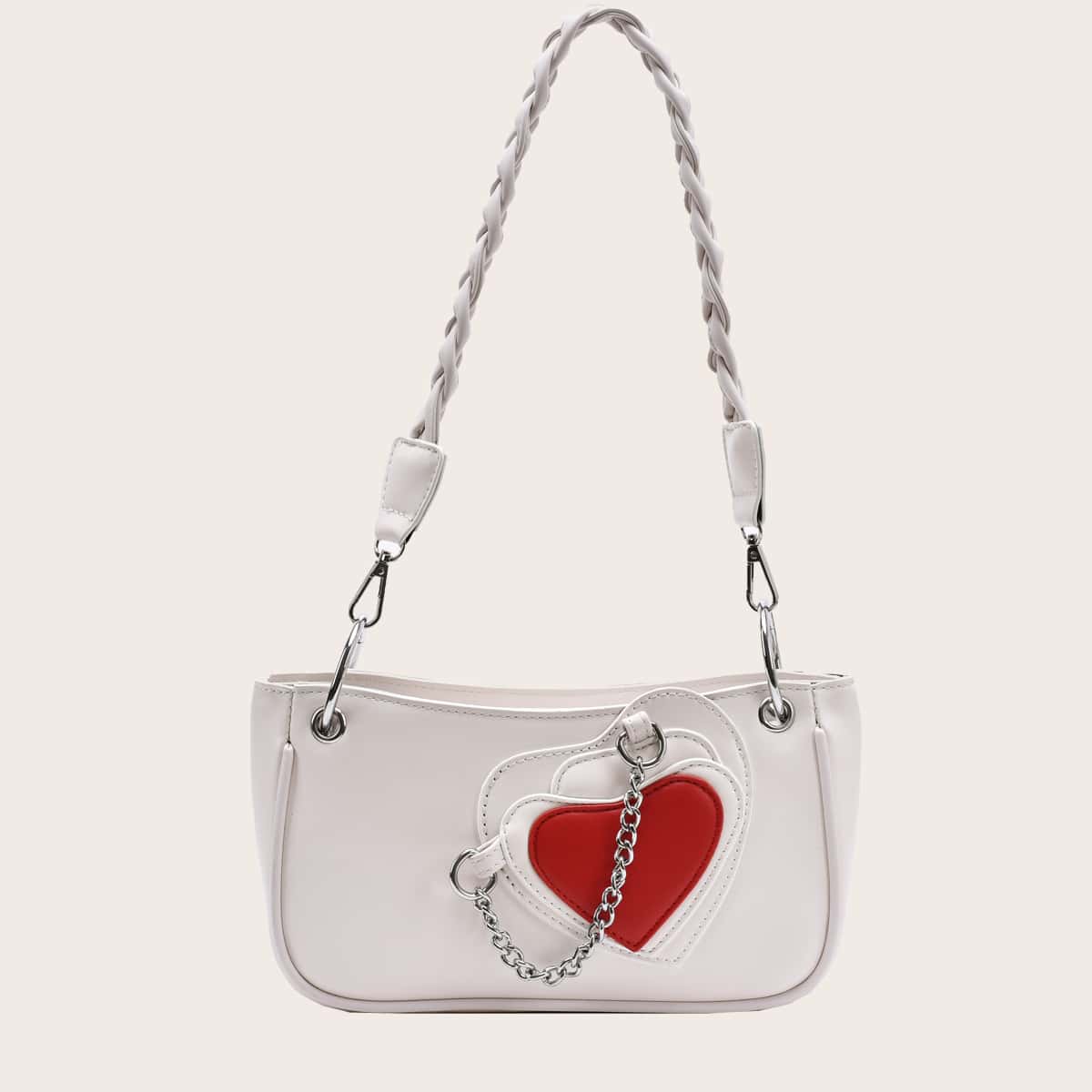 

Heart Detail Baguette Bag, White