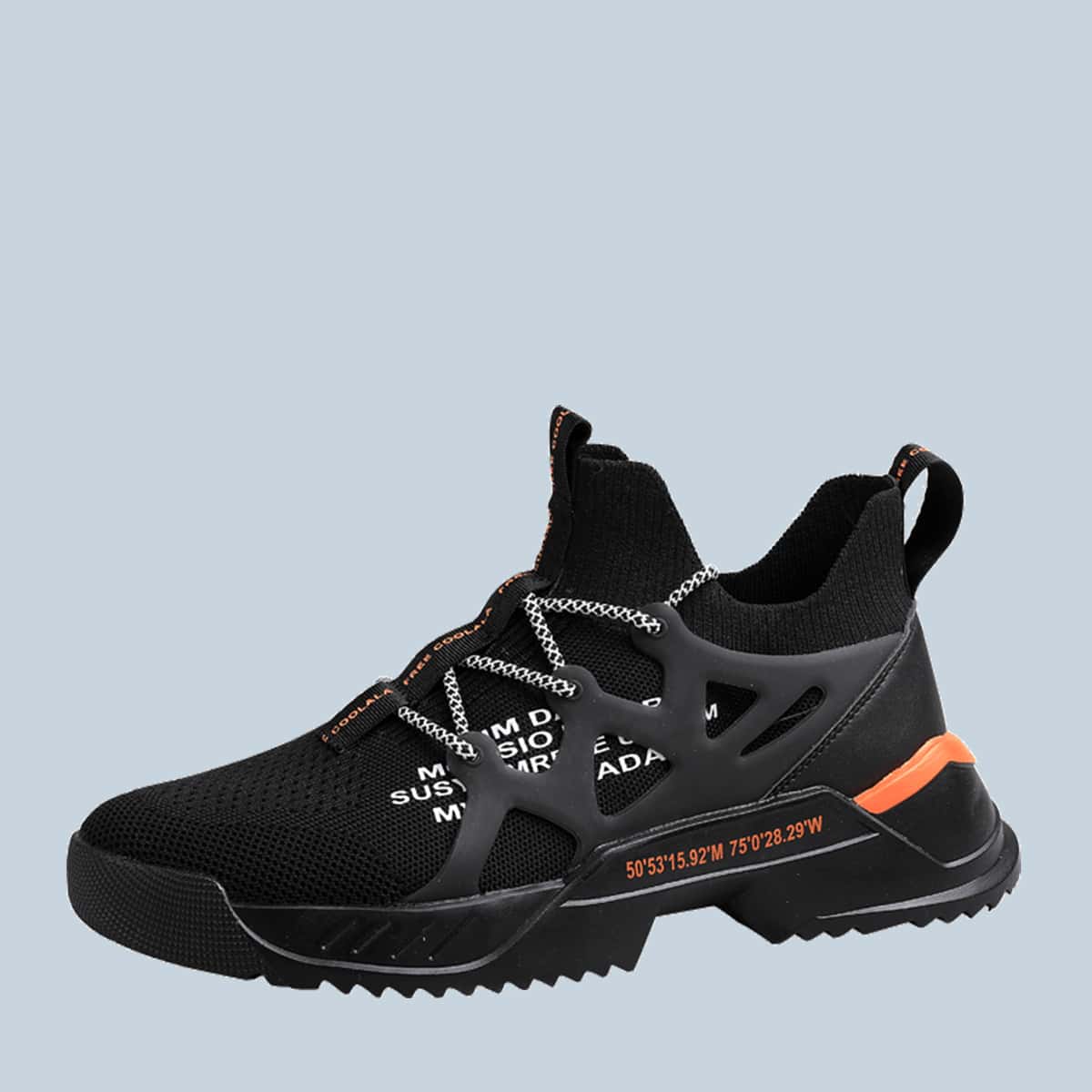 

Guys Lace Up Decor Letter Graphic Chunky Sneakers, Black