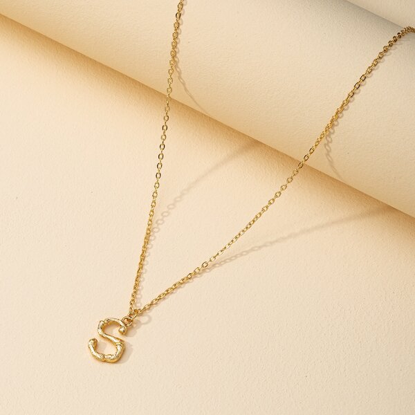

Metal Letter Charm Necklace, Gold