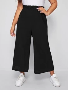 Flirla Plus Paper Bag Waist Wide Leg Trousers - Black - View 1