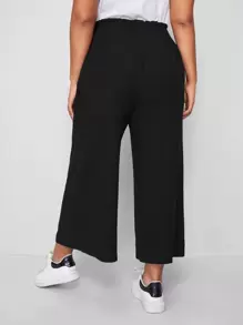 Flirla Plus Paper Bag Waist Wide Leg Trousers - Black - View 2
