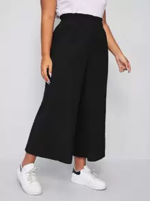 Flirla Plus Paper Bag Waist Wide Leg Trousers - Black - View 3