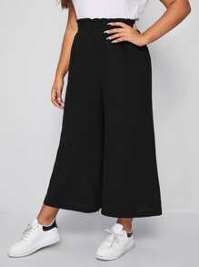 Flirla Plus Paper Bag Waist Wide Leg Trousers - Black - View 4