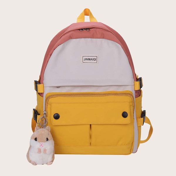 

Color Block Backpack With Bag Charm, Pink