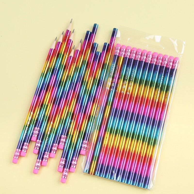 

12pcs Rainbow Stripe Pencil, Multicolor