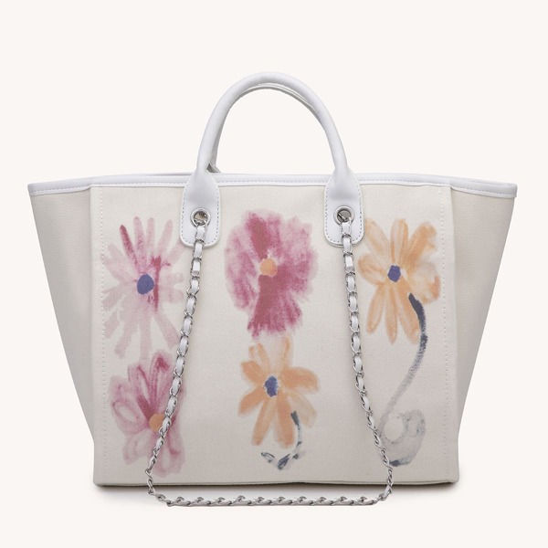 

Floral Graphic Satchel Bag, Beige