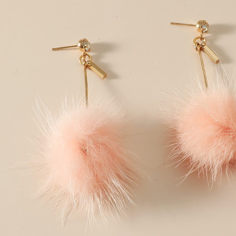 

Fluffy Pom Pom Drop Earrings, Gold