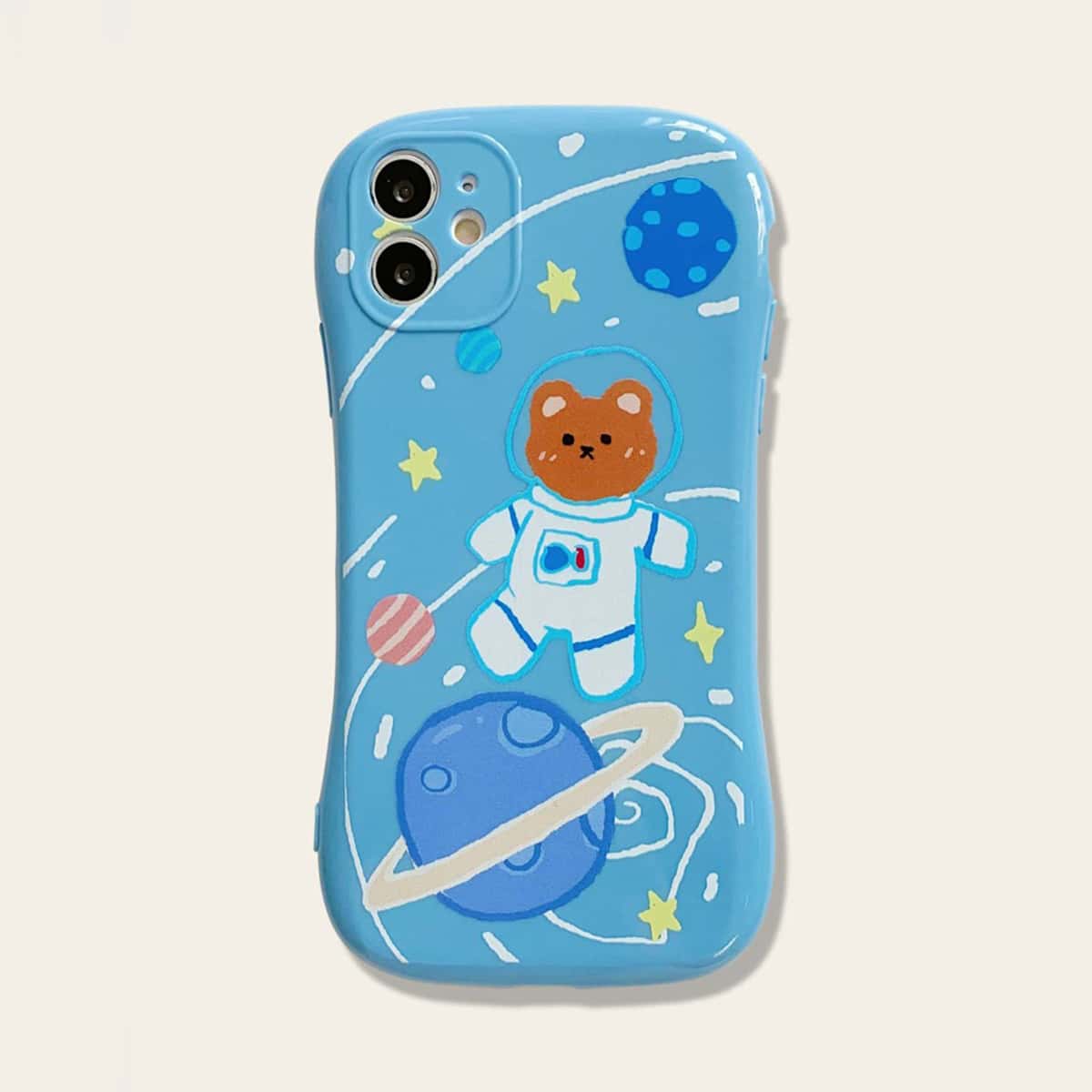 

Galaxy & Bear Print iPhone Case, Blue