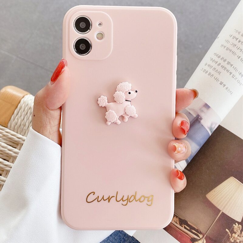 

3D Dog Pattern iPhone Case, Baby pink