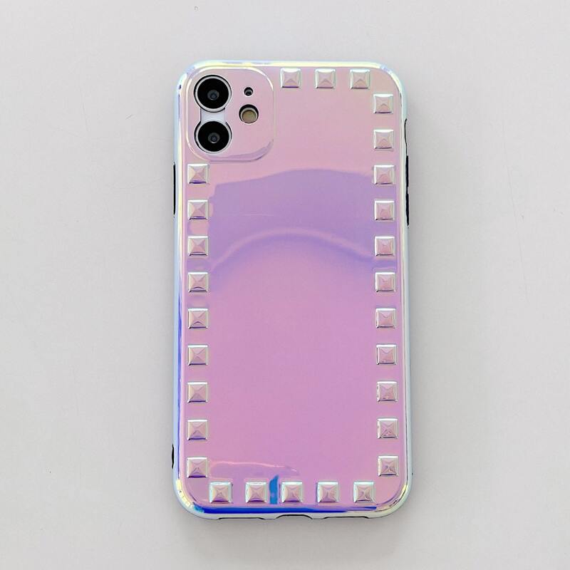 

Studded Decor Holographic iPhone Case, Pink
