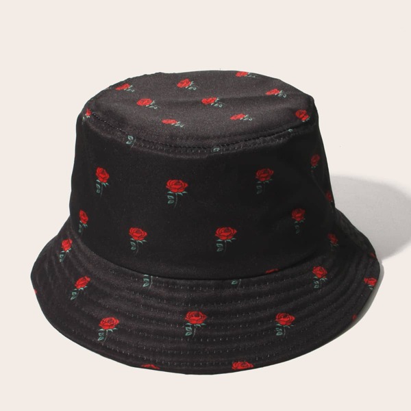 

Men Rose Pattern Bucket Hat, Black