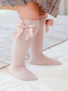 Calcetines de altura de rodilla de bebé con lazo - Rosa vieja - Ver 1