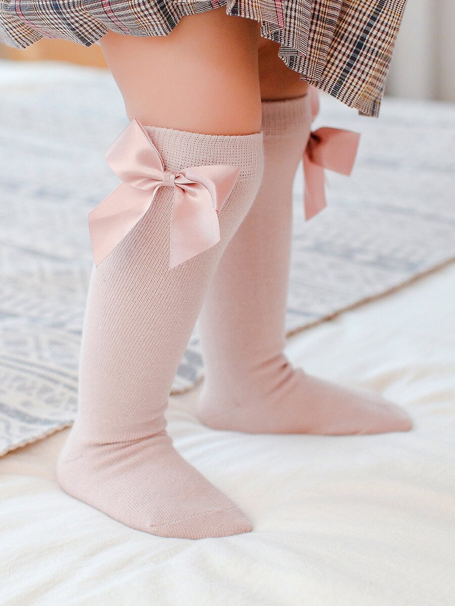 Calcetines de altura de rodilla de bebé con lazo - Rosa vieja - Ver 1