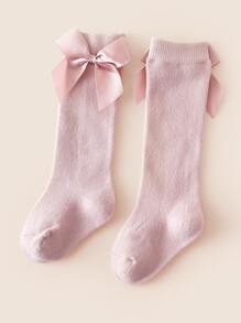 Calcetines de altura de rodilla de bebé con lazo - Rosa vieja - Ver 3