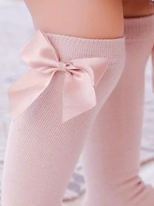 Calcetines de altura de rodilla de bebé con lazo - Rosa vieja - Ver 4