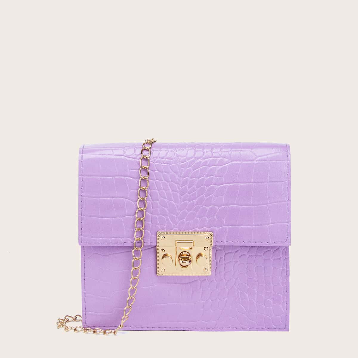 

Croc Embossed Chain Crossbody Bag, Purple