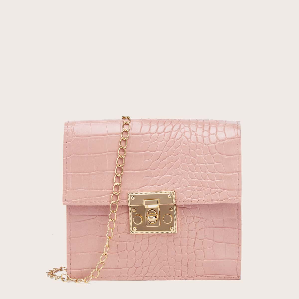 

Croc Embossed Chain Crossbody Bag, Pink