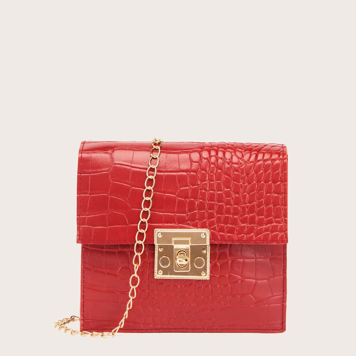 

Croc Embossed Chain Crossbody Bag, Red