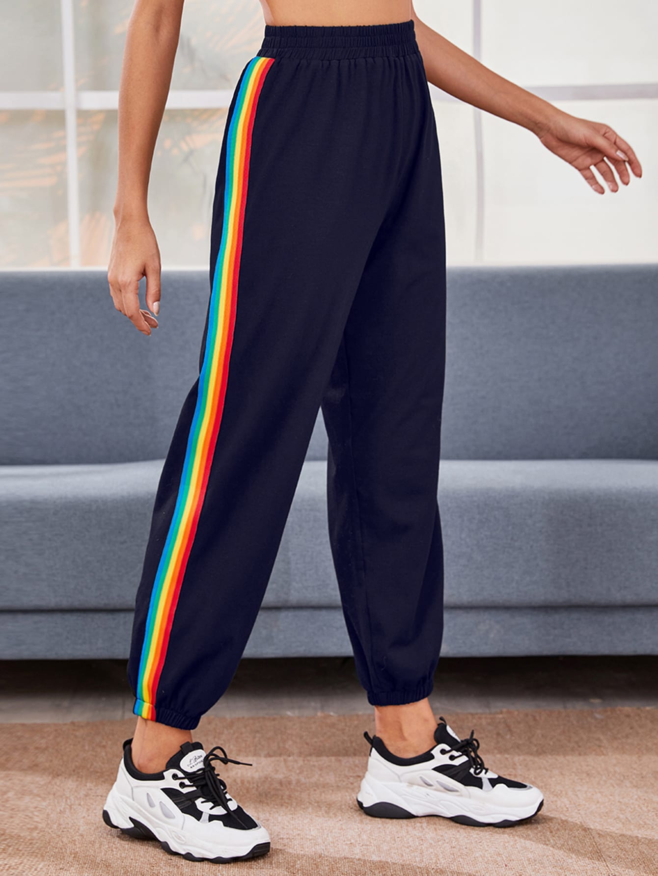 SHEIN Rainbow Stripe Side Track Pants 