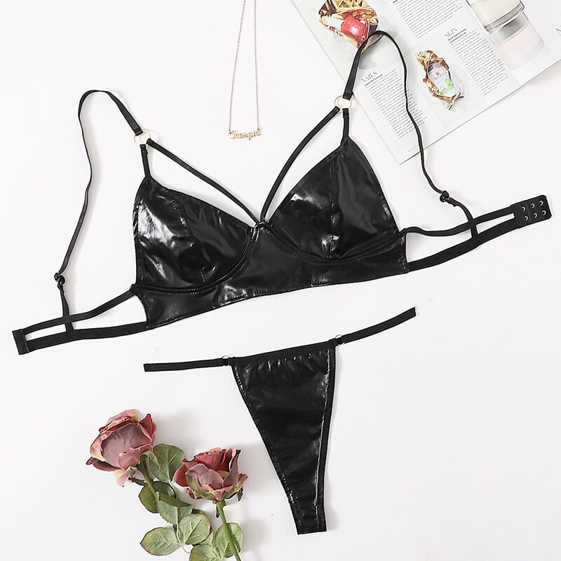 

PU Leather Harness Lingerie Set, Black