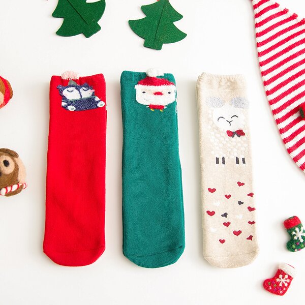

3pairs Toddler Kids Christmas Cartoon Graphic Socks, Multicolor