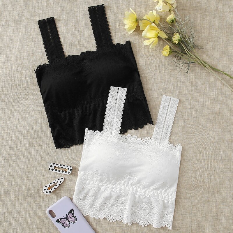 

2pack Floral Lace Longline Bralette, Black and white