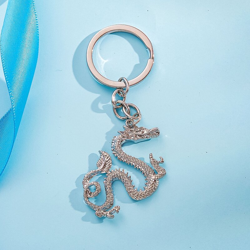 

Guys Dragon Charm Keychain, Silver