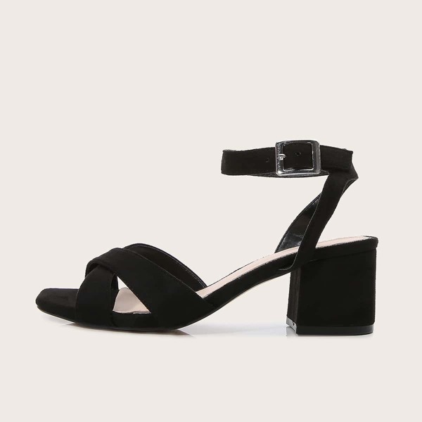

Cross Strap Chunky Heeled Sandals, Black