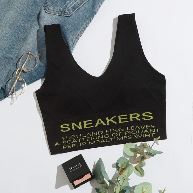

Slogan Graphic Bralette, Black