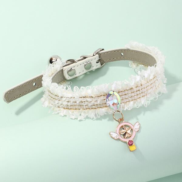 

1pc Magic Scepter Charm Dog Collar With Bell, White