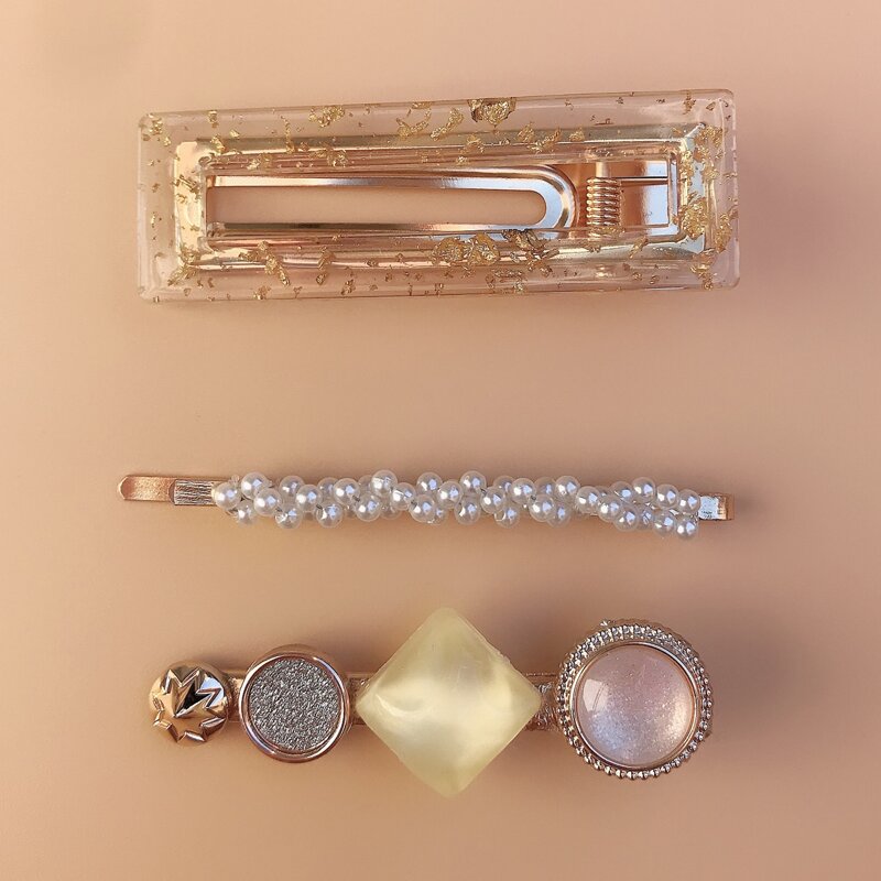 

3pcs Faux Pearl Glitter Hair Clip, Multicolor