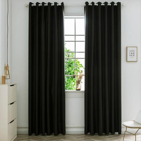 

1pc Solid Blackout Eyelet Curtain, Black