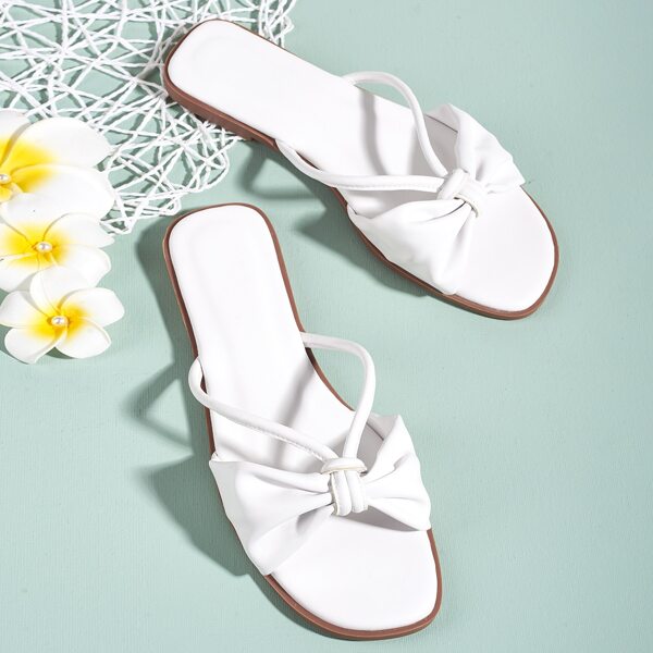 

Bow Decor Slide Sandals, White