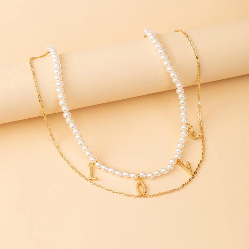 

Faux Pearl Letter Layered Necklace, Multicolor