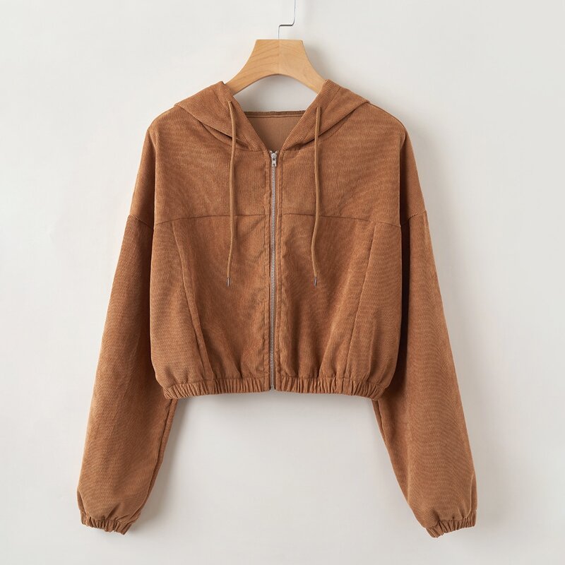 

Corduroy Zip Up Hooded Jacket, Brown