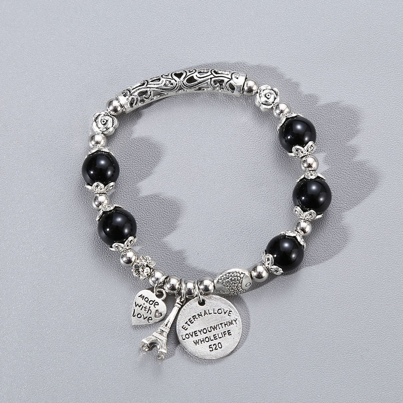 

Guys Heart Charm Beaded Bracelet, Black