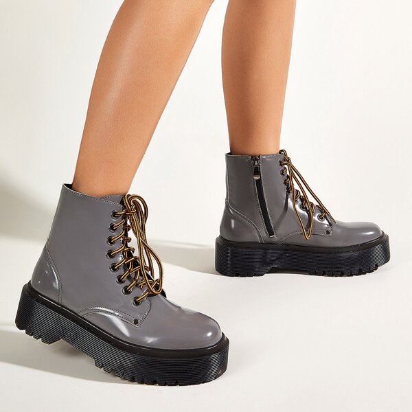 

Lace-up Front Wide Fit Combat Boots, Grey