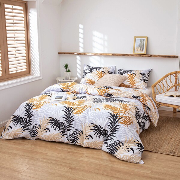 

Leaf Print Bedding Set Without Filler, Multicolor