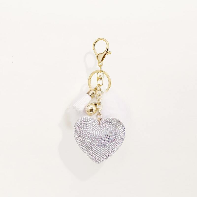 

Rhinestone Heart Keychain, White