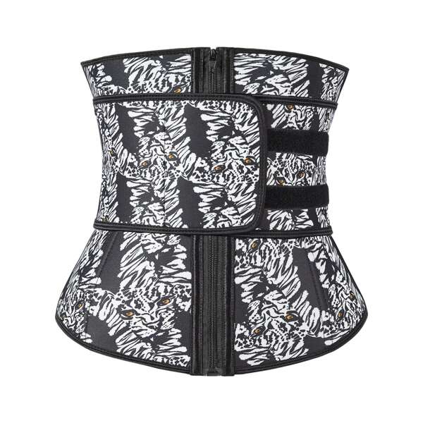 

Plus Leopard Print Zip-up Waist Trainer, Black and white