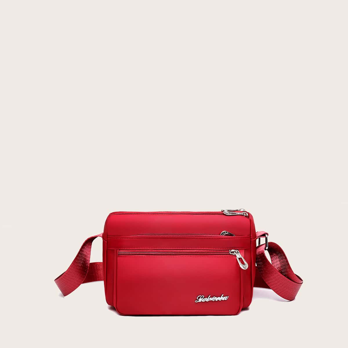 

Metal Letter Decor Crossbody Bag, Red