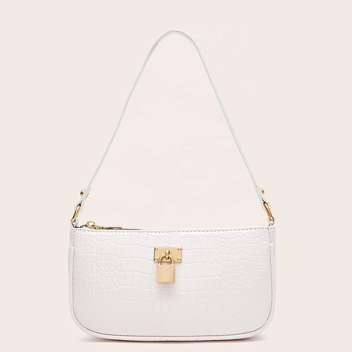 

Croc Embossed Baguette Bag, White