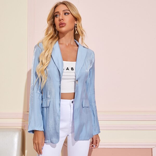 

Single Button Silky Longline Blazer, Dusty blue