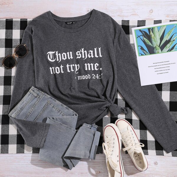 

Plus Slogan Graphic Crew Neck Tee, Dark grey