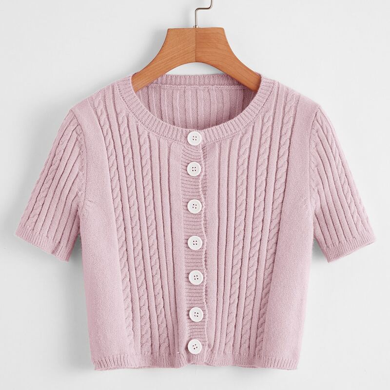 

Button Front Short Sleeve Cardigan, Baby pink